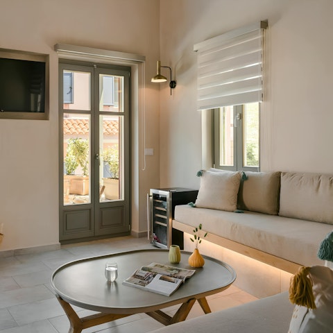 Start your day with coffee and fresh fruit in the light-filled living room