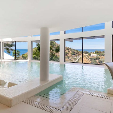 Head to the communal heated pool for a relaxing swim