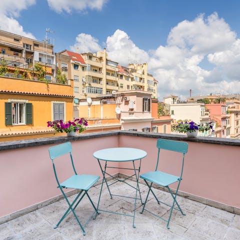 Enjoy breakfast on the balcony each morning