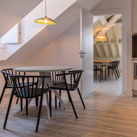 Celebrate mealtimes by sharing food in any of the two dining spaces