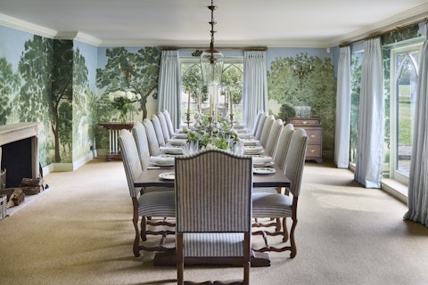 Seat twelve for candlelit dinners in a beautifully dressed room