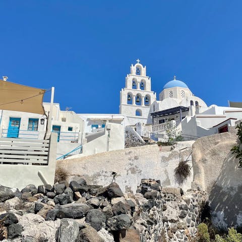 Enjoy exploring medieval Pyrgos – it's the highest village on Santorini so the views are stunning