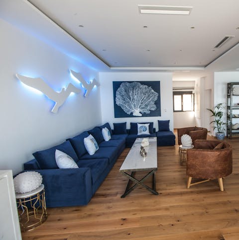 Relax in the ocean-inspired living space before you head out to explore
