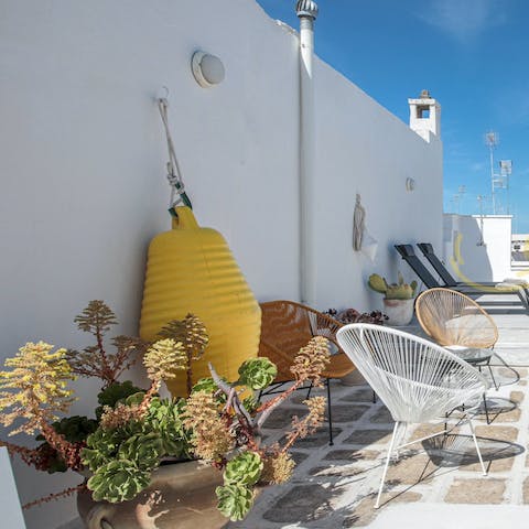 Enjoy mornings with coffee and evenings with wine on the terrace