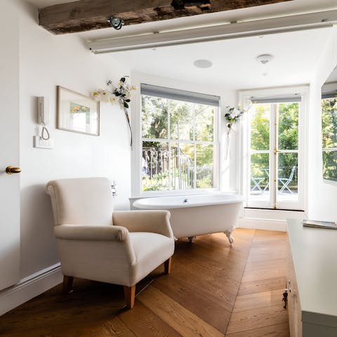 End your day with a soothing soak in the clawfoot tub