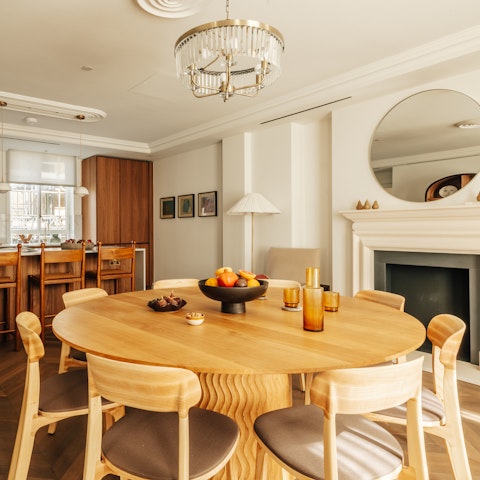 Gather around the generous dining table for meals