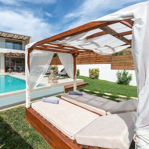 Laze on the beds for shelter under the canopy