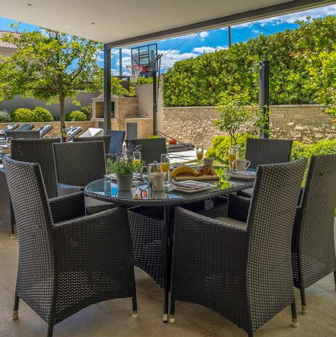 Enjoy breakfast outside in the outdoor dining area
