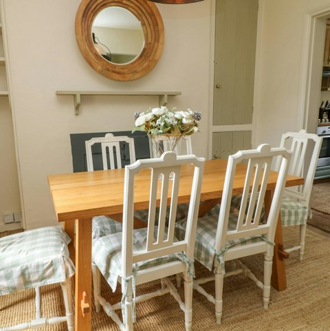 Dine together as a family after cooking in the country kitchen