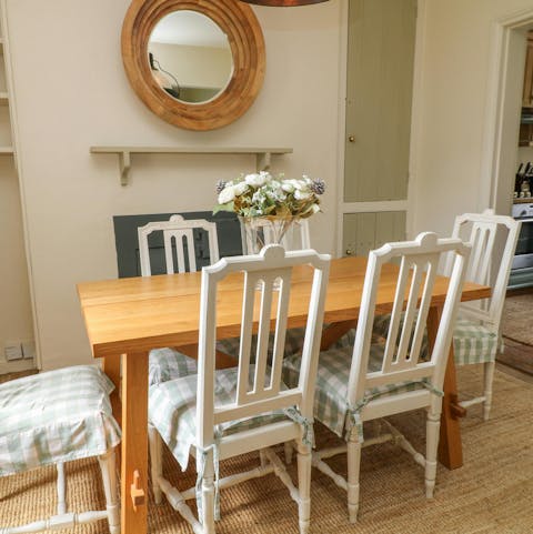 Dine together as a family after cooking in the country kitchen