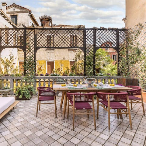 Savour magical evening drinks and alfresco dining on the terrace