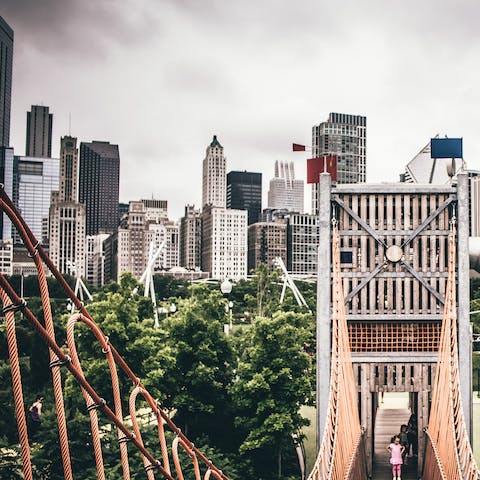 Take a stroll through Grant Park, the city's unofficial backyard – it's just nine minutes away on foot