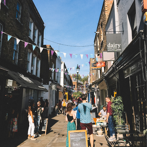 Grab a bite to eat in Camden Passage, ten minutes away