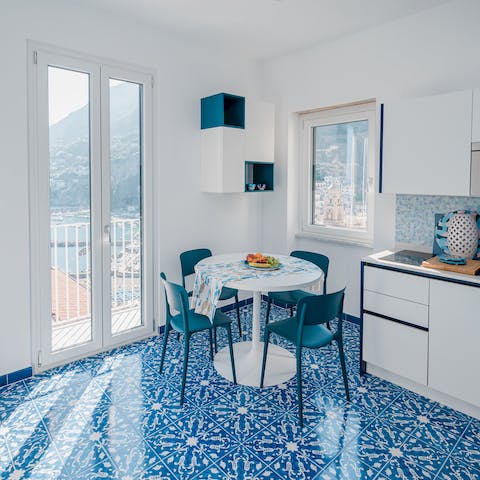Tuck into a hearty meal together with a gorgeous view