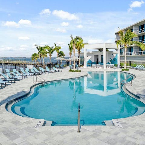 Head to the communal pool for a refreshing afternoon dip