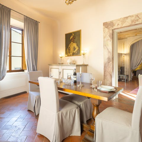 Enjoy a cappuccino and pastry at the table before heading out to sightsee