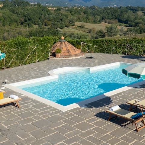 Splash about in the private swimming pool when the temperature rises