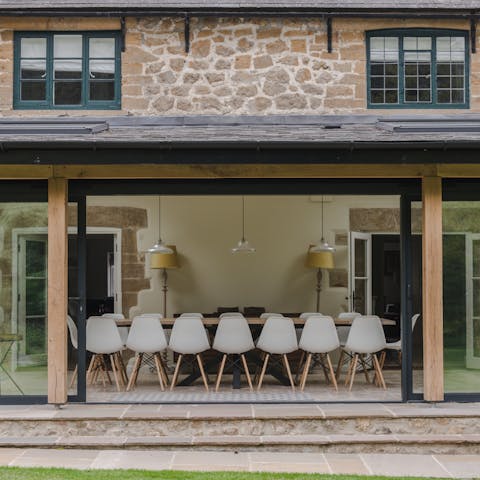 Gather the whole group for a meal in the garden room