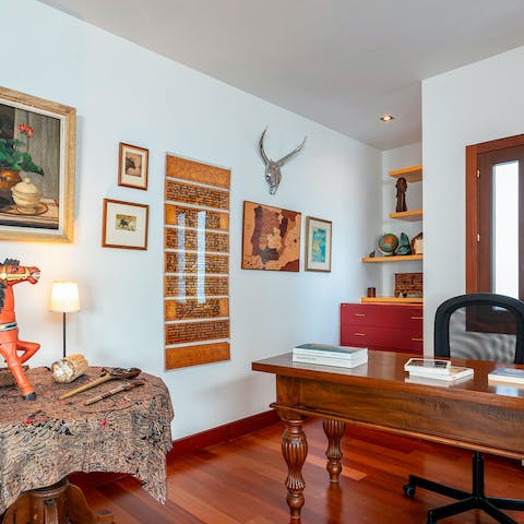 Catch up on work or get inspired to create at the lovely wooden desk