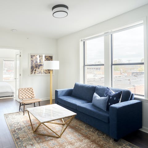Plan a country and western sightseeing tour in the light-filled living room