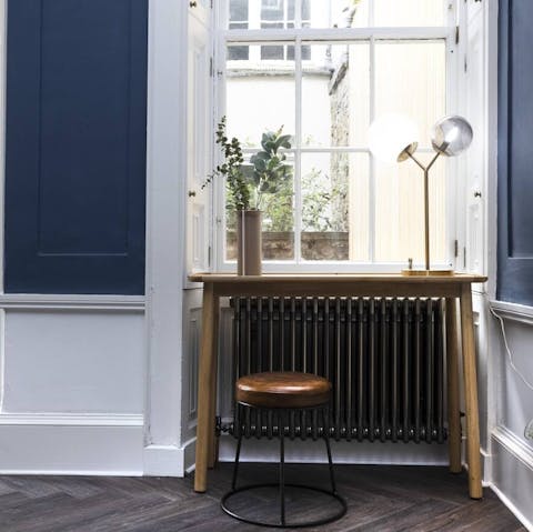 Catch up on work at the master bedroom's sunny desk space