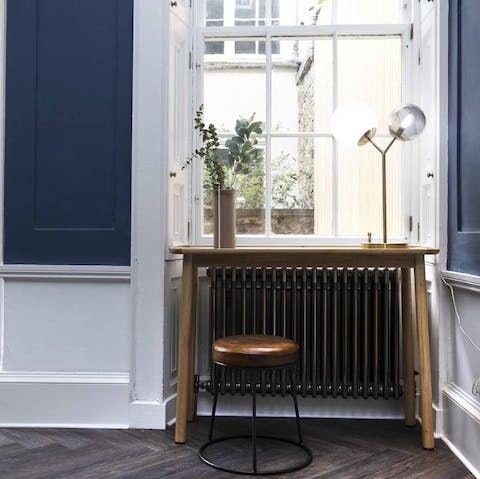 Catch up on work at the master bedroom's sunny desk space