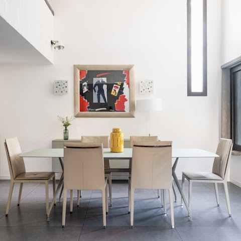 Indulge in a fine dining experience at home in the elegant dining room