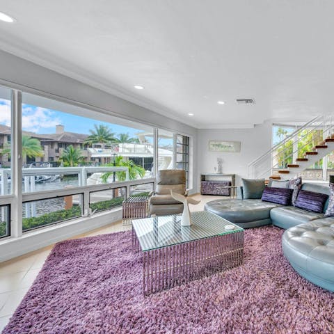 Enjoy plenty of natural light in the mid-century styled living room