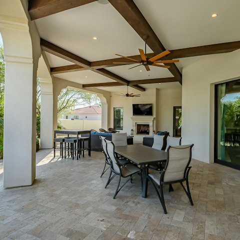 Come together for pancakes for breakfast on the covered terrace