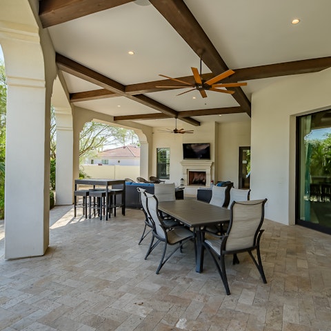 Come together for pancakes for breakfast on the covered terrace