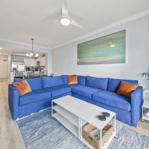 Enjoy a movie night on the sumptuous sofa – the smart TV has Netflix and Apple TV