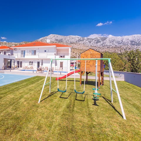 Let the kids play in the yard while the adults unwind with a yoga lesson or massage