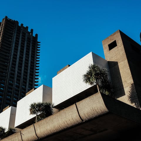 Admire the Barbican Centre's Brutalist architecture, a twenty-minute walk away