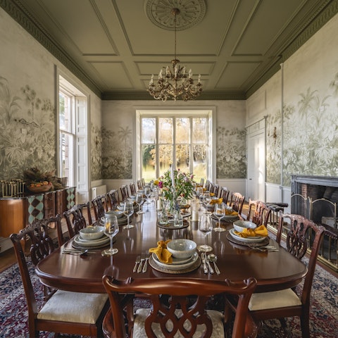 Gather for a decadent feast in the grand dining room