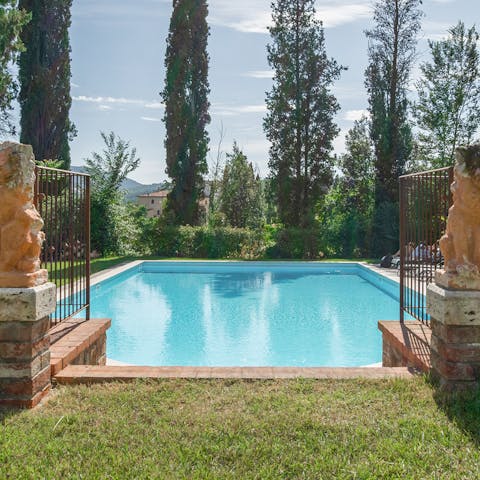 Cool off from the heat in the shared swimming pool