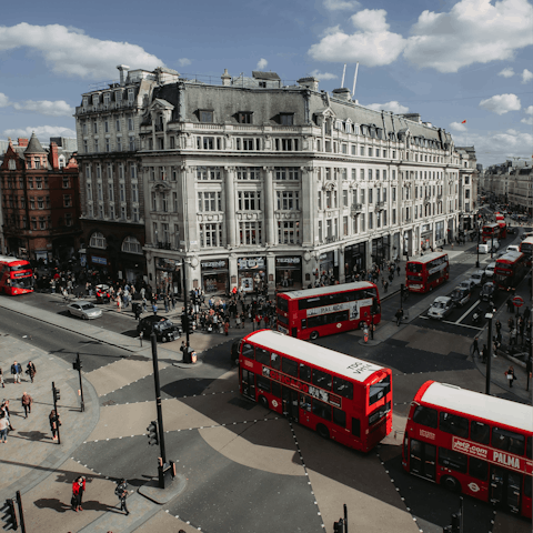 Hop on the Central Line at the nearby tube station to get straight into Oxford Circus