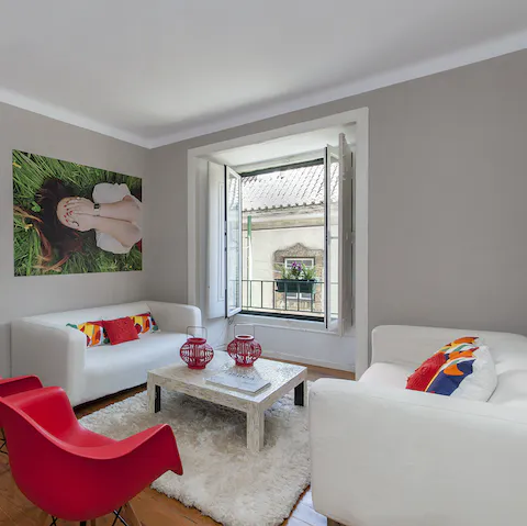 Start the morning with a strong espresso in the bright living area
