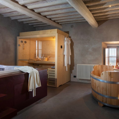 Unwind in the spa, complete with a sauna and Jacuzzi