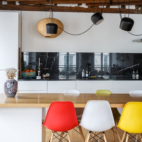 Open-plan living space with extensive dining table