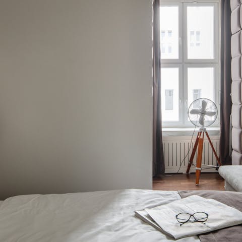 Bank a peaceful night's sleep in the bedroom overlooking a quiet inner courtyard