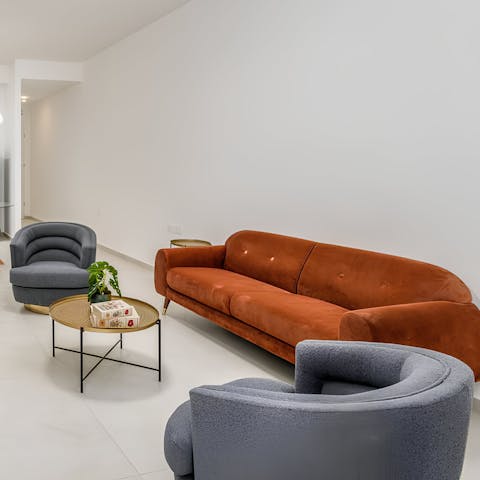 Relax on the comfortable sofas after a busy day exploring