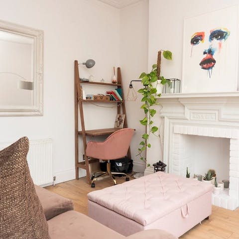 Get some work done at the ladder desk in the living area