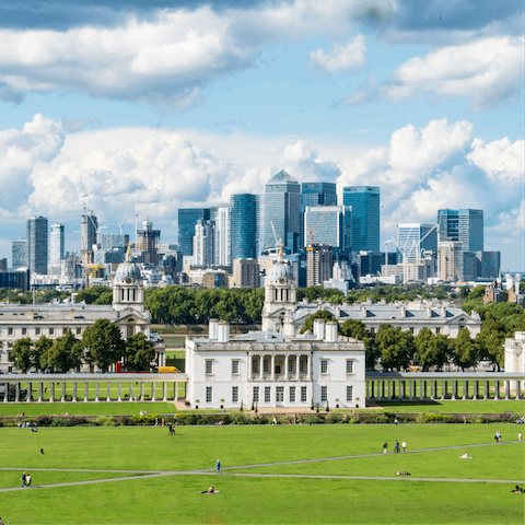 Enjoy views of Canary Wharf as you stroll around Greenwich Park