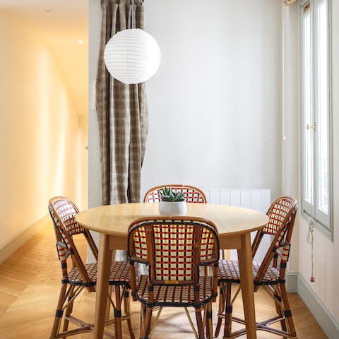 Serve up a tasty home-cooked meal at the retro-style dining space