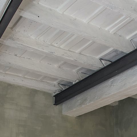 The painted wooden beams