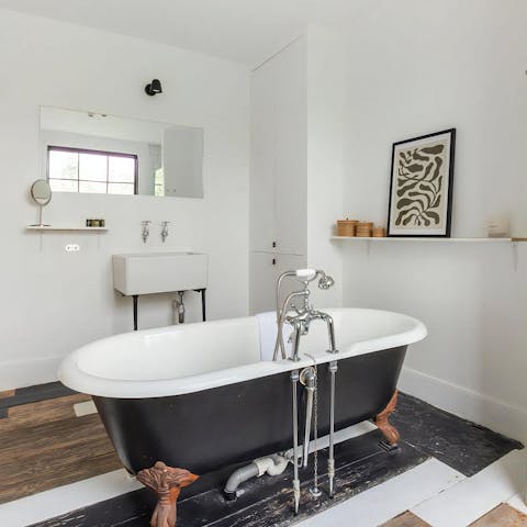 Enjoy a soak in the claw-footed bathtub