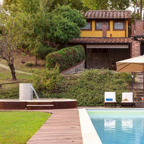 Cool off in the pool while the kids splash about