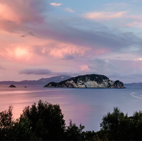 Admire views of Marathonissi – otherwise known as Turtle Island – from the terrace