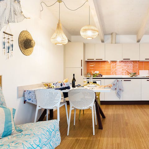 Organise group meals around the cute white table