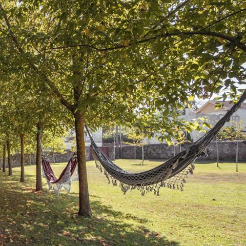 Swing on these shady hammocks